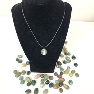 Moss agate Crystal Cage Pendant Necklace